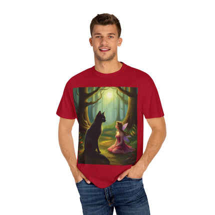 Whimsical Fairy & Cat Tee – Nature-Inspired Unisex Graphic Shirt