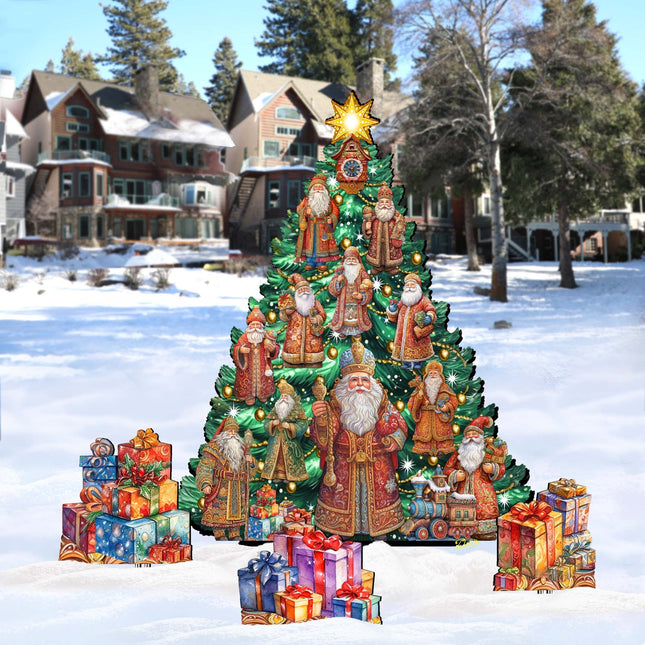 Santa-Themed Christmas Tree Set Outdoor Indoor Decor Wooden Christmas Decoration by G. Debrekht Christmas Decor - 8191517F-G-0