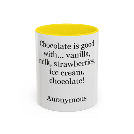 Chocolate Is Good With… Quote Coffee Mug — Funny Dessert Lover Ceramic Accent Mug