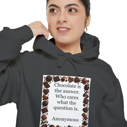 Chocolate Quote Hoodie — "Chocolate is the answer" Cozy Graphic Sweatshirt