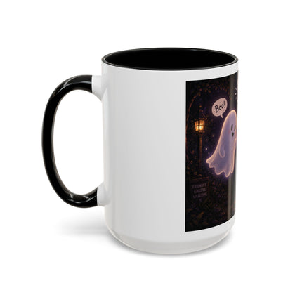 Halloween Ghost Coffee Mug — “Boo is just hello in ghost language” Accent Mug