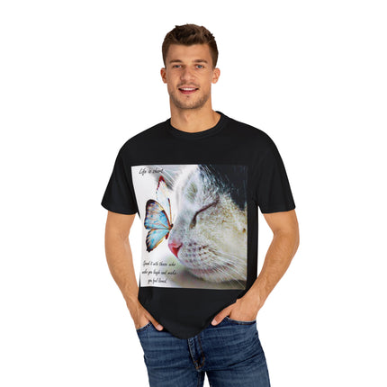 Inspirational Cat & Butterfly T-Shirt | Life is Short Quote
