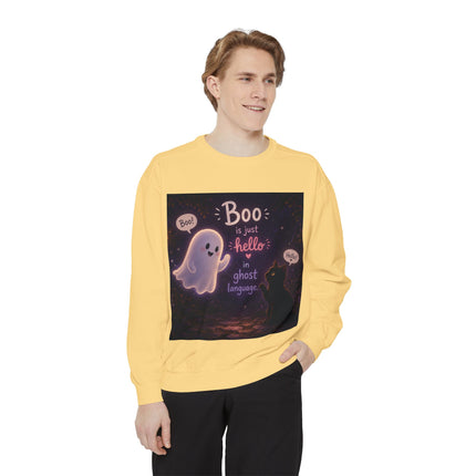 Halloween Ghost Sweatshirt – “Boo is just hello in ghost language” Cozy Pullover