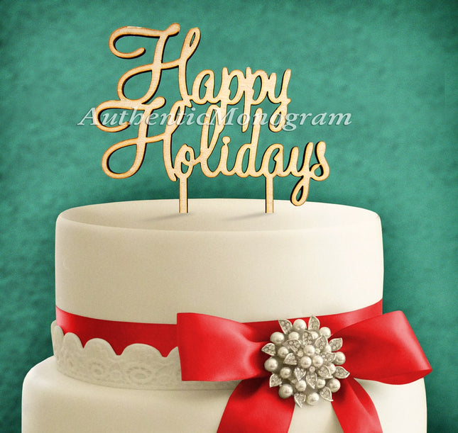 Wooden HAPPY HOLIDAYS Cake Topper, Holiday Decor, Celebration Party, Bridal Shower 4123p-0