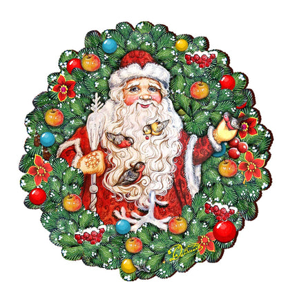 Santa Wreath with Birds Door Decor by G. DeBrekht - Christmas Santa Snowman Decor - 8185320H-4