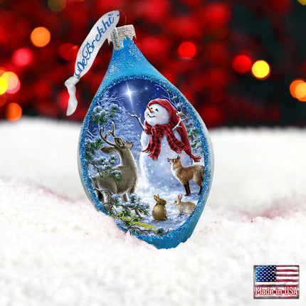 Trimming the Tree Snowman Glass Ornament by D. Gelsinger - Christmas Santa Snowman Decor - 757-103-DG-1