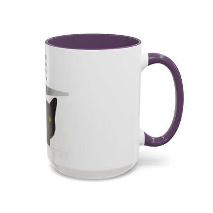 Black Cat Coffee Mug — “In the Here In the Now No Worries Only Meow” Accent Mug