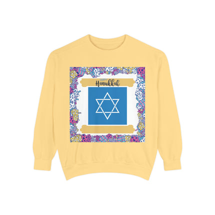 Hanukkah Unisex Garment-Dyed Sweatshirt - Festive Jewish Holiday Apparel