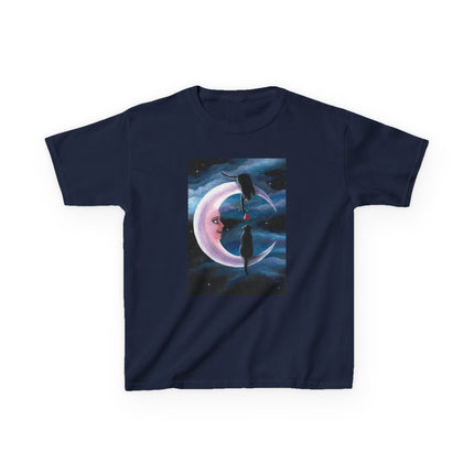 Kids Moon Dreamer Tee — Black Cats on Crescent Moon Graphic