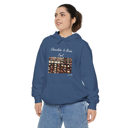 Chocolate Lover Hoodie — "Chocolate Is Brain Fuel" Photo Print