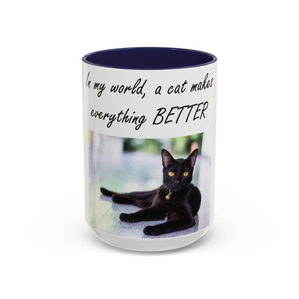 Black Cat Accent Ceramic Mug – “A Cat Makes Everything Better” – 15oz