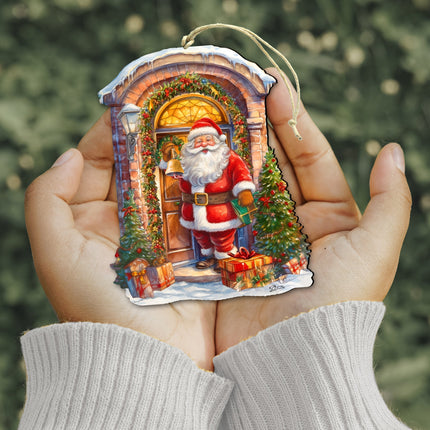 Knocking the Door Santa Wooden Ornaments by G. Debrekht Christmas Santa Snowman Decor - 8611044-2
