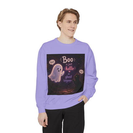 Halloween Ghost Sweatshirt – “Boo is just hello in ghost language” Cozy Pullover