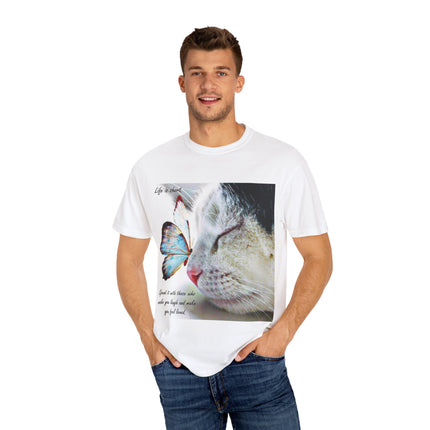 Inspirational Cat & Butterfly T-Shirt | Life is Short Quote