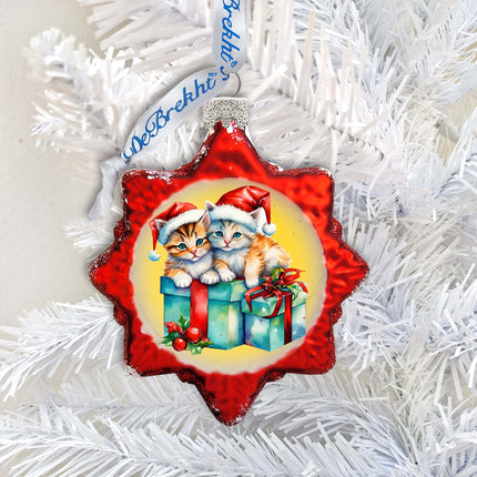 Holiday Ornaments - Kittens and Gifts Keepsake Glass Ornaments by G. Debrekht - Christmas Decor - 777402-2
