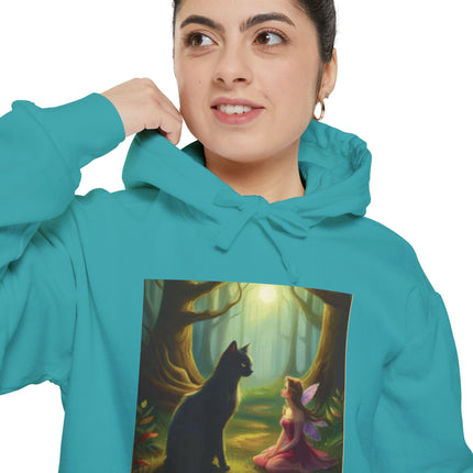 Magical Forest Fairy & Black Cat Hoodie — Enchanted Dusk Art