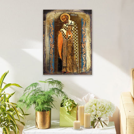 Saint Nicholas Wooden Gold Plated Religious Orthodox Sacred Icon - Inspirational Icon Decor - 85033-1