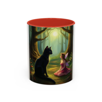 Enchanting Fairy & Cat Accent Mug – Fantasy Nature Design, 11oz