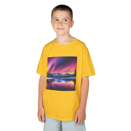 Kids Tee — Colorful Northern Lights Mountain Print