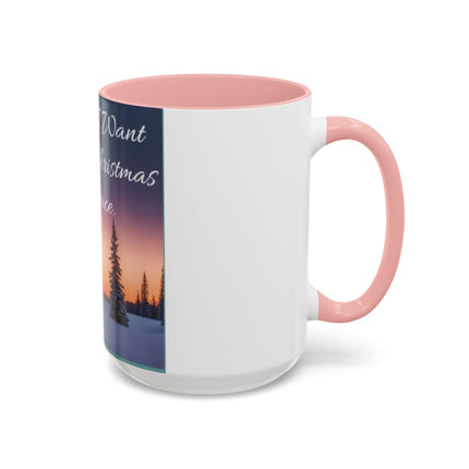 Christmas Peace Accent Mug | 15oz Ceramic Cup with Quote & Sunset