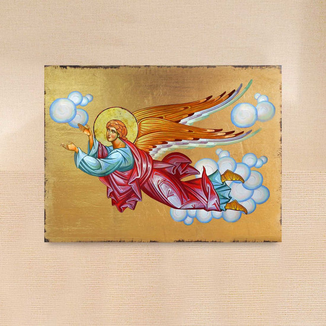 Flying Angel Wooden Gold Plated Religious Christian Sacred Icon - Inspirational Icon Decor - 85034-0