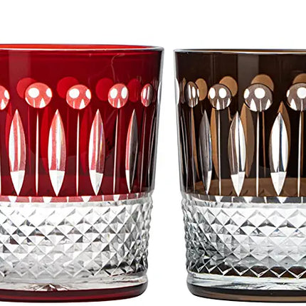 The Wine Savant Crystal Italian Multicolor Design Cups -Set of 4 Whiskey Glasses 8oz 3.5" H Bohemian Venetian Italian Style Red, Blue, Green, Black Glasses, for Dinner Parties, Bars & Weddings-3