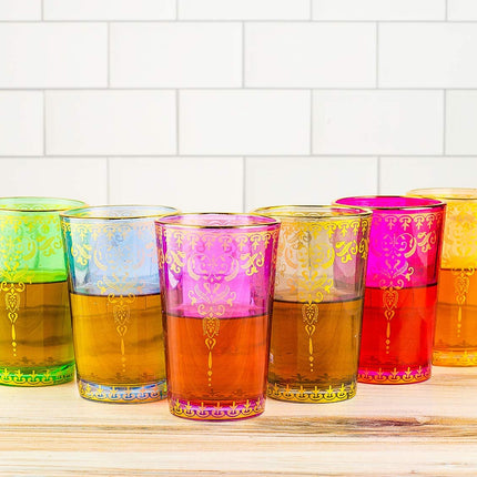 The Wine Savant Moroccan Glasses Artisan Hand-Made Multipurpose 170 ml 6 oz Tea and Wine Morrocan Tumbler Marrakech & Casablanca Tea Cups Set of 6 (6 Colors)-1