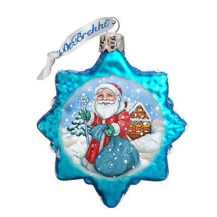 Santa With Blue Bag Mercury Glass Ornament by G. DeBrekht - Christmas Santa Snowman Decor - 777385-4