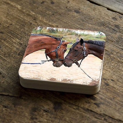 Horses Wooden Cork Coasters Gift Set of 4 by Nature Wonders - Nature Wildlife Decor  - 95370C-S4-2