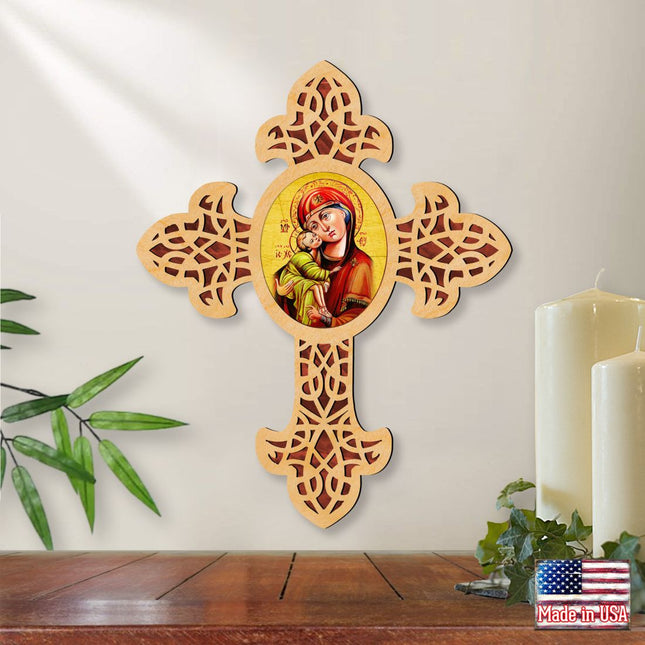 Vladimir Virgin Mary Pointy Wooden Cross by Museum Icons - Inspirational Icon Decor - 88311-0