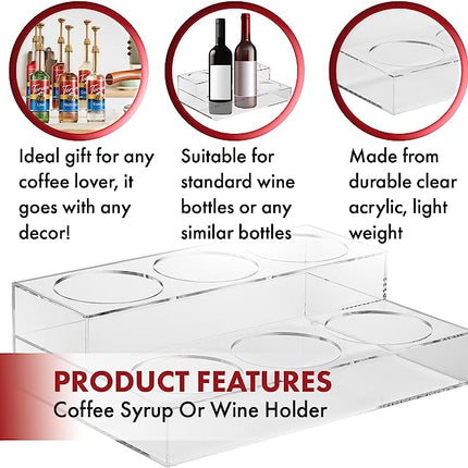 Acrylic Bottle Holder, Coffee Syrup Rack Display Case | 2-Tiered 6 Bottle | Wine Bar Bottle Rack, Clear Shelf Rack for Kitchen, Countertop, Fridge Pantry Storage Organizer - Wine, Soda, Cans, Liquor-3
