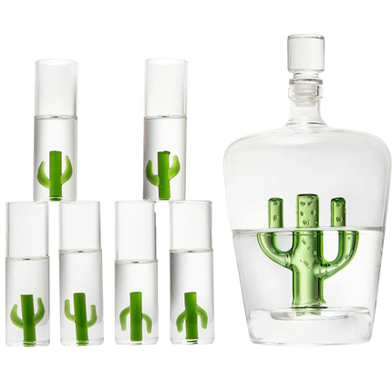 Tequila Decanter Set with Cactus Decanter and 6 Cactus Shot Glasses Set, Perfect for Holiday Gifts for Tequila Lovers, 25 Ounce Bottle, 3 Ounce Shot Glasses Cinco De Mayo, Reposado Gift (Cactus)-0