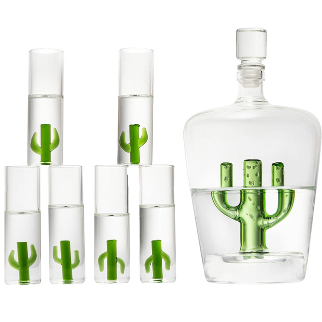 Tequila Decanter Set with Cactus Decanter and 6 Cactus Shot Glasses Set, Perfect for Holiday Gifts for Tequila Lovers, 25 Ounce Bottle, 3 Ounce Shot Glasses Cinco De Mayo, Reposado Gift (Cactus)-0