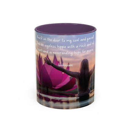 Ageless Hippie Soul Mug | 11oz Accent Cup with Lotus & Uplifting Quote