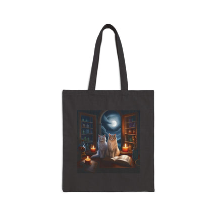Mystic Night Cats Canvas Tote — Witchy Moonlit Library Cat Tote Bag