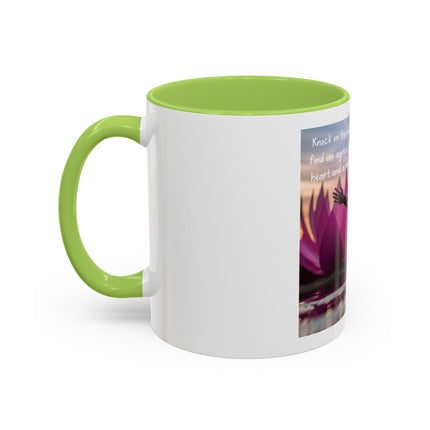 Inspirational Lotus Sunrise Coffee Mug — "knock on the door to my soul"