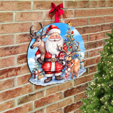 Santa with Reindeers Holiday Door Decor  by G. Debrekht - Christmas Decor - 8611032H-2