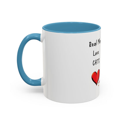 Coffee Mug — "Real Men Love Cats" Accent Ceramic Mug with Cat Photo (11/15 oz)