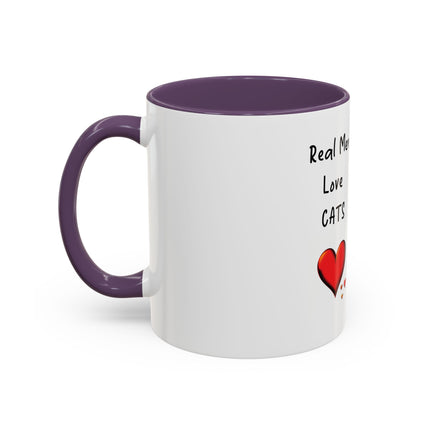 Coffee Mug — "Real Men Love Cats" Accent Ceramic Mug with Cat Photo (11/15 oz)
