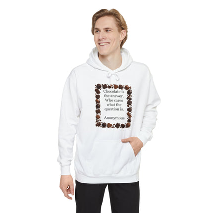 Chocolate Quote Hoodie — "Chocolate is the answer" Cozy Graphic Sweatshirt
