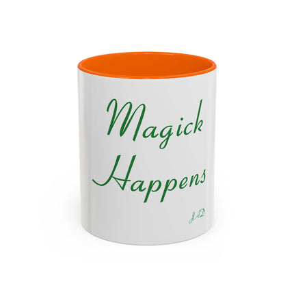 Magick Happens Coffee Mug — Witchy Green Script Accent Mug (11/15oz)