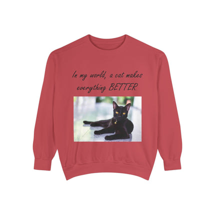Cat Lover Sweatshirt – “A Cat Makes Everything Better” – Unisex Fit