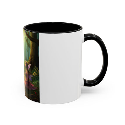 Enchanting Fairy & Cat Accent Mug – Fantasy Nature Design, 11oz