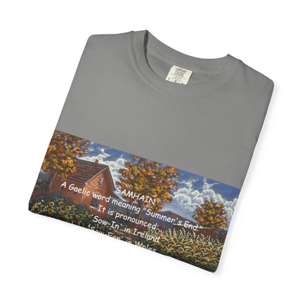 Samhain Harvest Tee — 'Samhain' Pronunciations + 'Pumpkin Spice' Autumn Humor