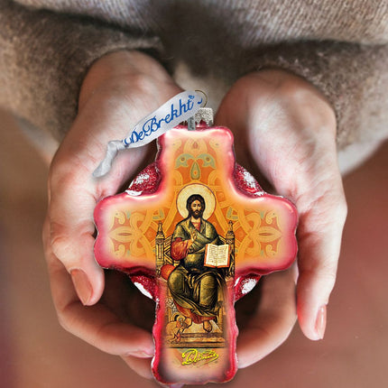 Jesus Cross Glass Ornament by G. DeBrekht - Nativity Holiday Decor - 758-005-2