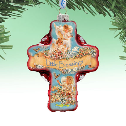 Little Blessings Icon Cross Glass Ornament by D. Gelsinger - Nativity Holiday Decor - 758-023-DG-2