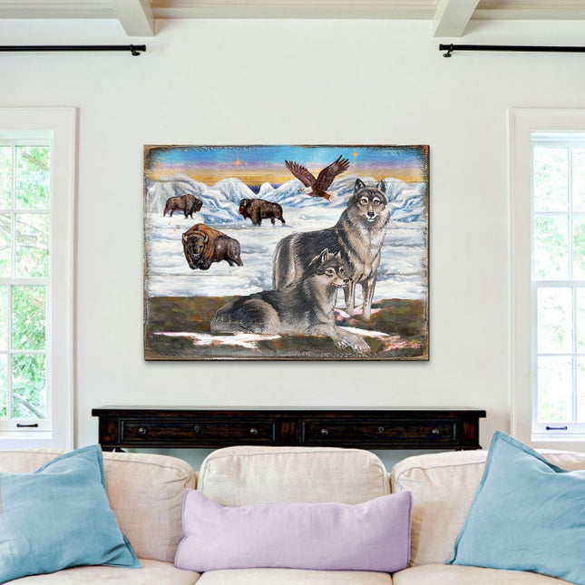 Winter Wolves Art Wooden Wall Art by Nature Wonders - Nature Wildlife Decor  - 95222B-0