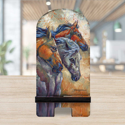 Let Them Run Horse Heads Cell Phone Stand Wood Mobile Tablet Holder Charging Station Organizer - 892097-JB-2
