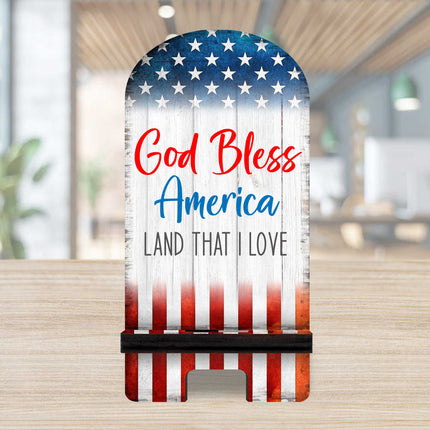 God Bless America Cell Phone Stand Wood Mobile Tablet Holder Charging Station Organizer - 892073-2