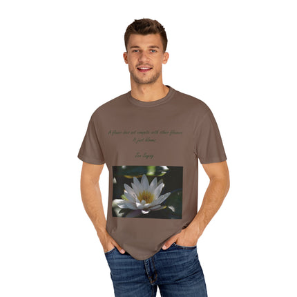 Zen Floral T-Shirt – “A Flower Just Blooms” Floral Quote Tee